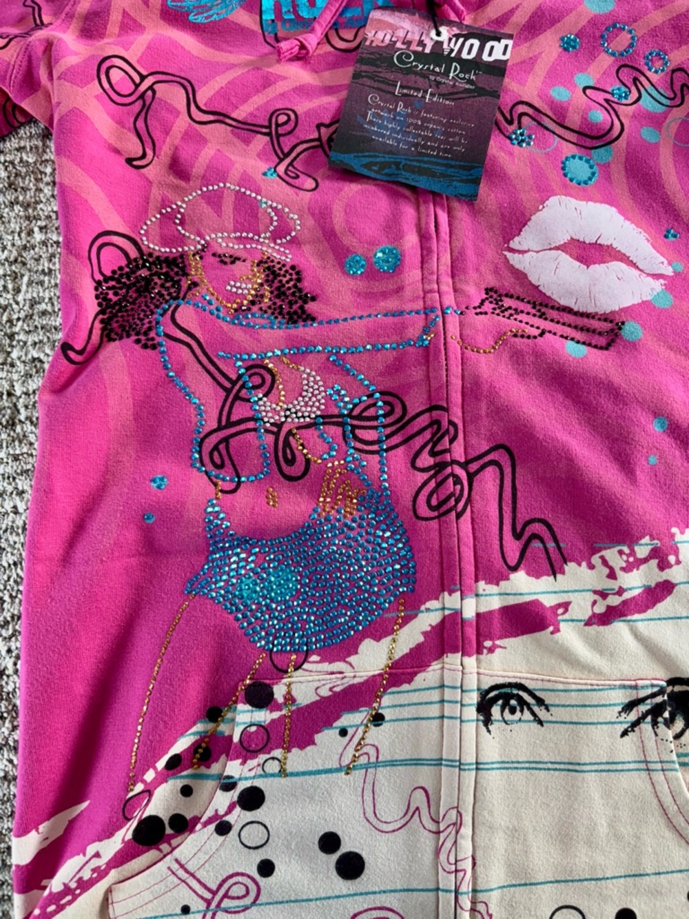 NWT Christian‎ Audigier Women’s Small Crystal Rock Hooded Full Zip - Picture 6 of 13